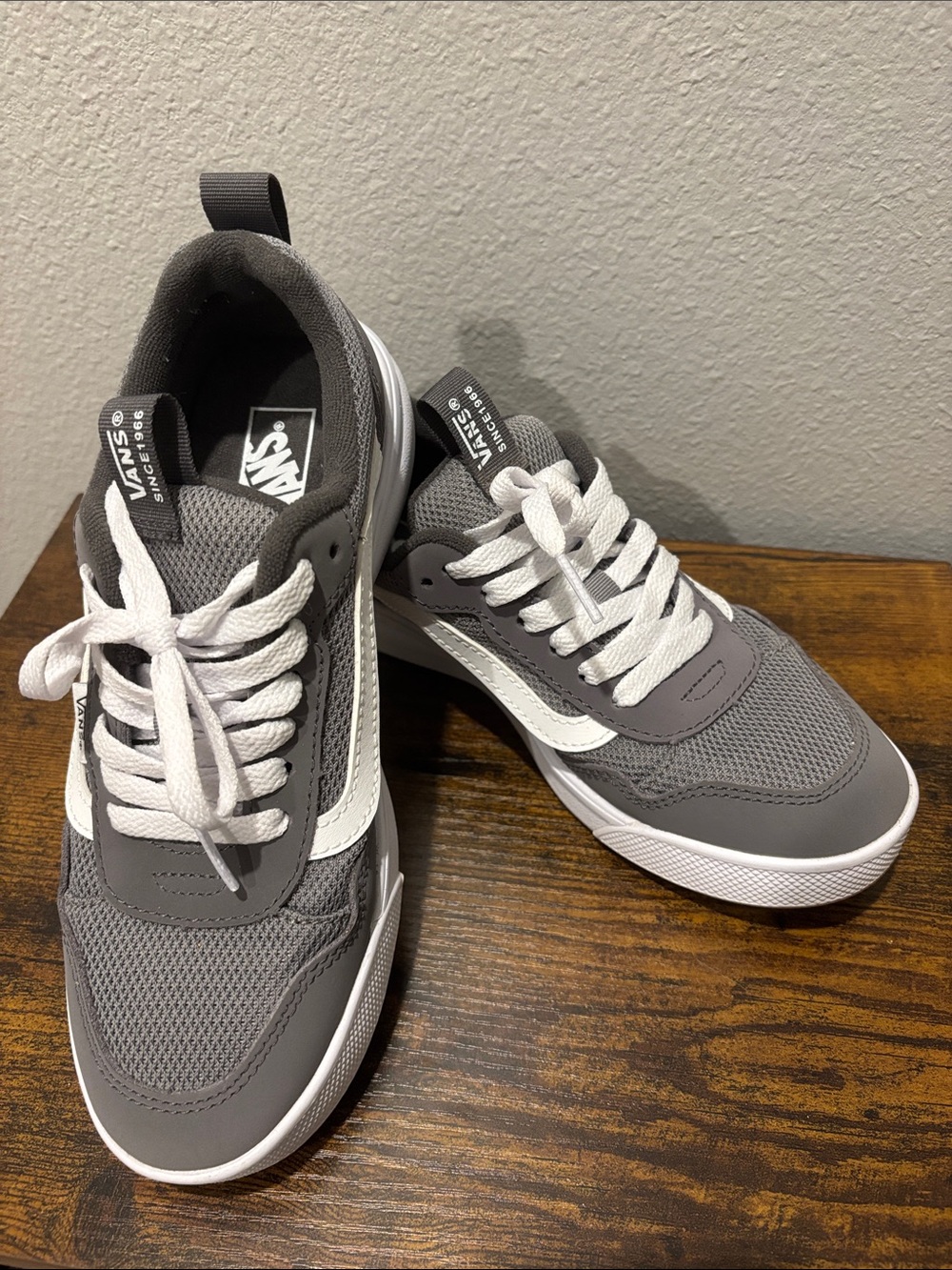 Vans Gray and White Low-Top Youth Sneakers